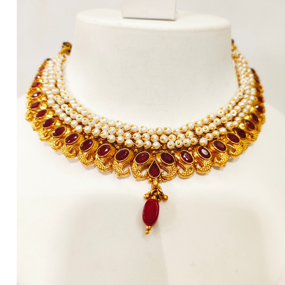 Manufacturer Of Traditional Kuiri Shape Gold Plated Choker Necklace Set