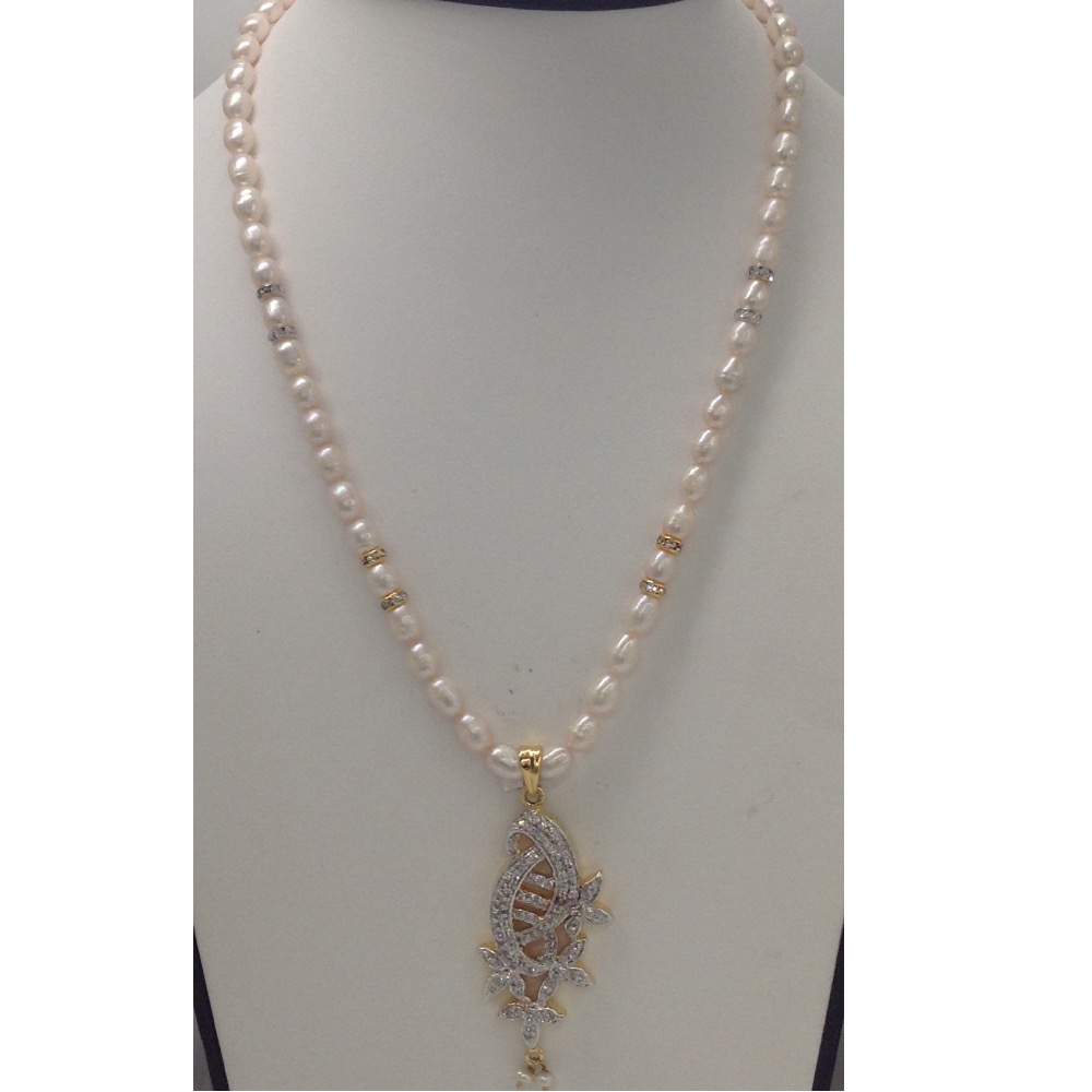 White cz pendent set with oval pearls mala jps0044