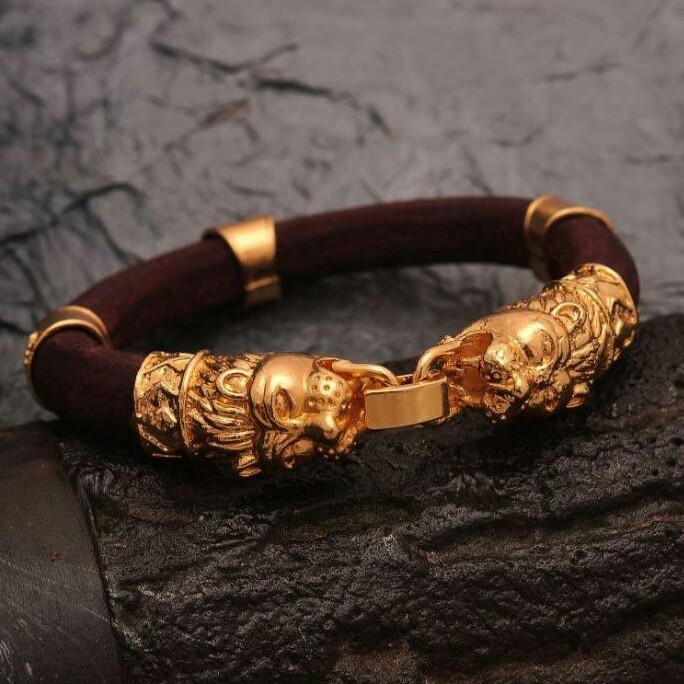 Men's gold leather bracelet
