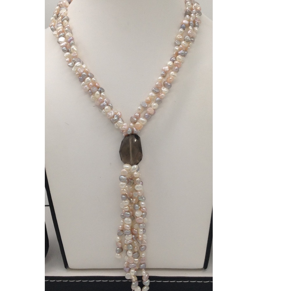 multicolour potato pearls necklace with smoky topaz JPM0175