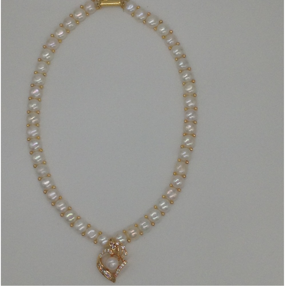 White cz and pearls pendent set with 1 line button mala jps0403