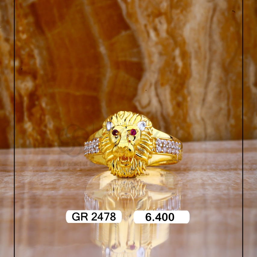 22K(916)Gold Gents Lion Tiger Face Diamond Ring