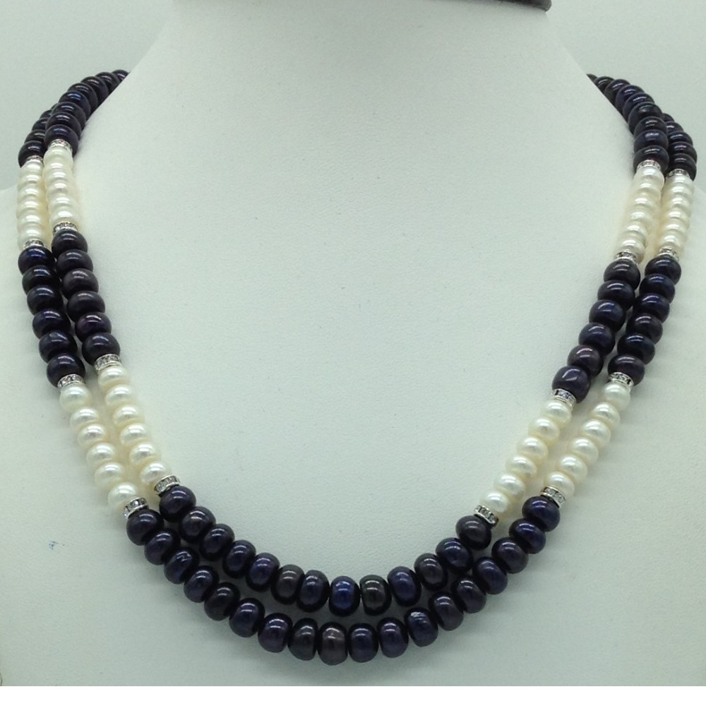Freshwater Black and White Flat 2 Line Pearls Necklace Set JPP1069