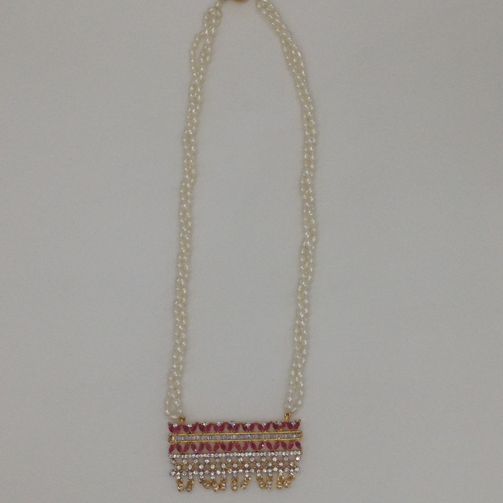 White;red cz pendent set with 3 line rice pearls jps0549