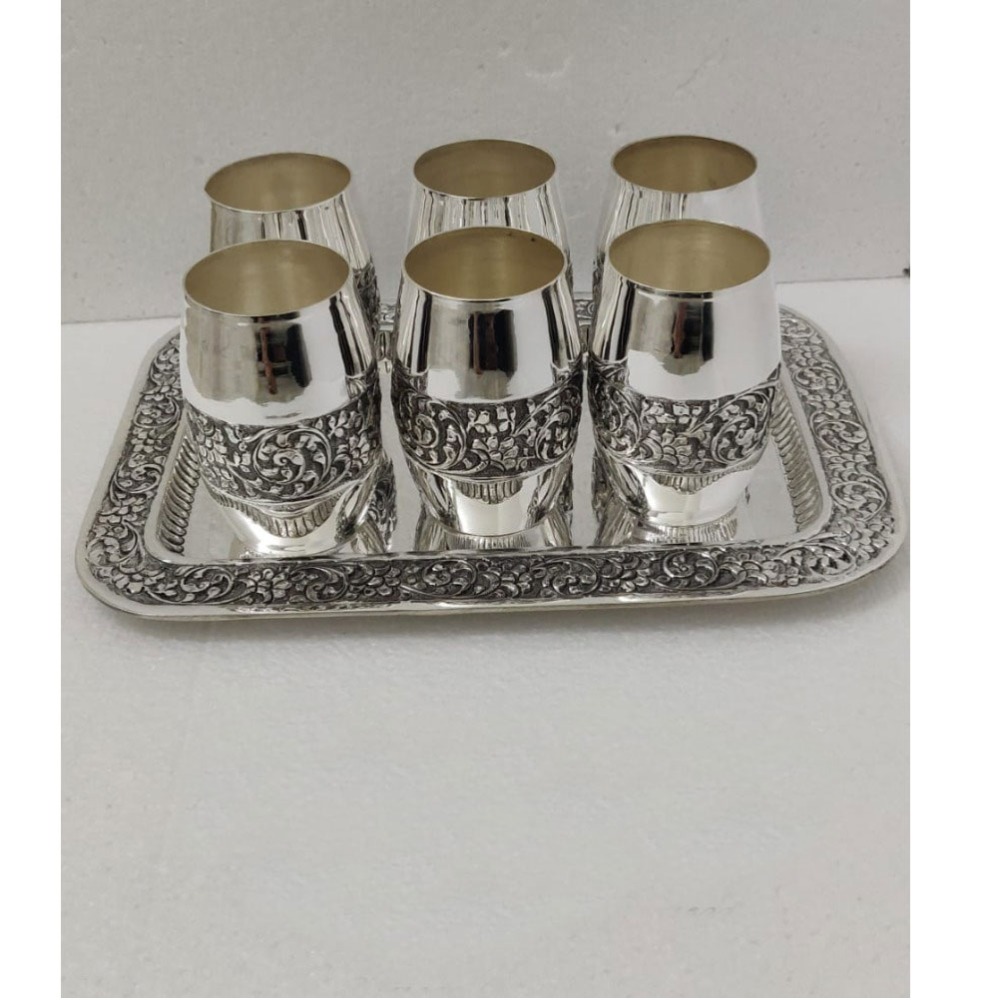Silver Antique Glass & Tray Set