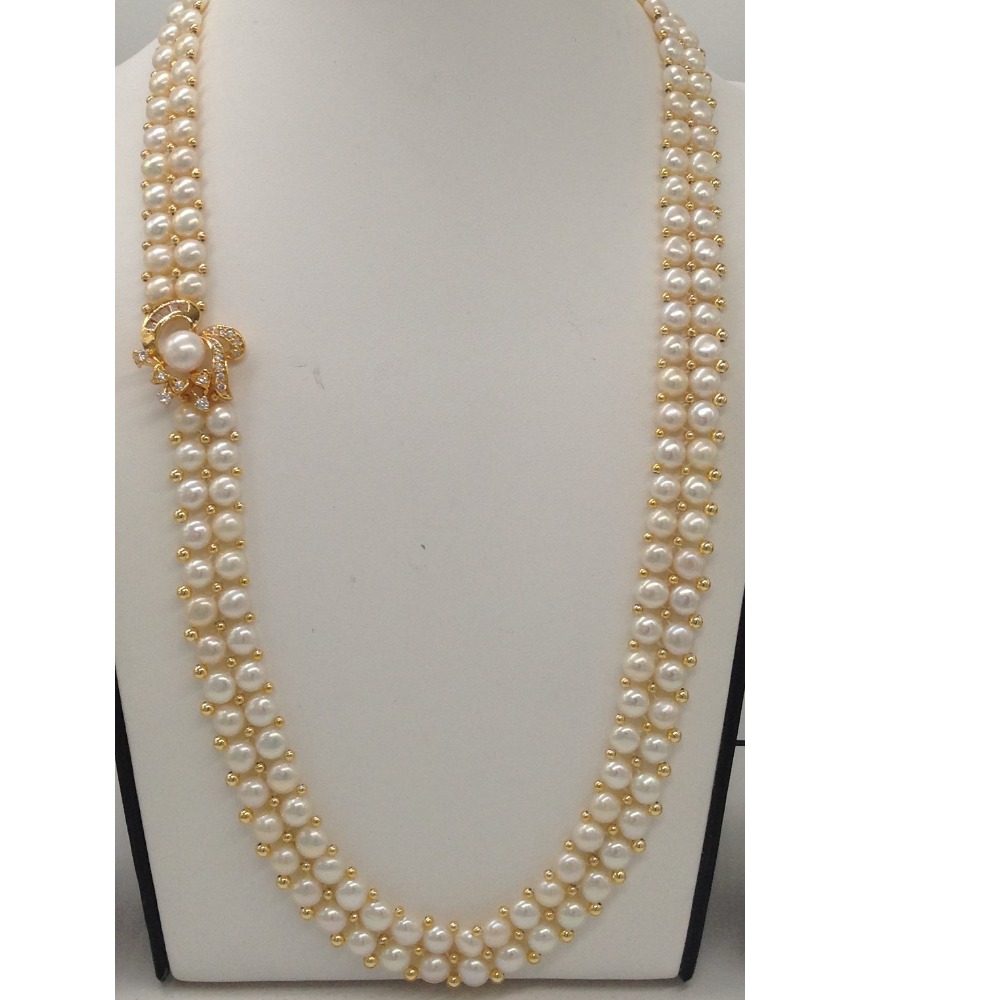 Pearl Broach Set With 2 Line Button Jali Pearls Mala JPS0362