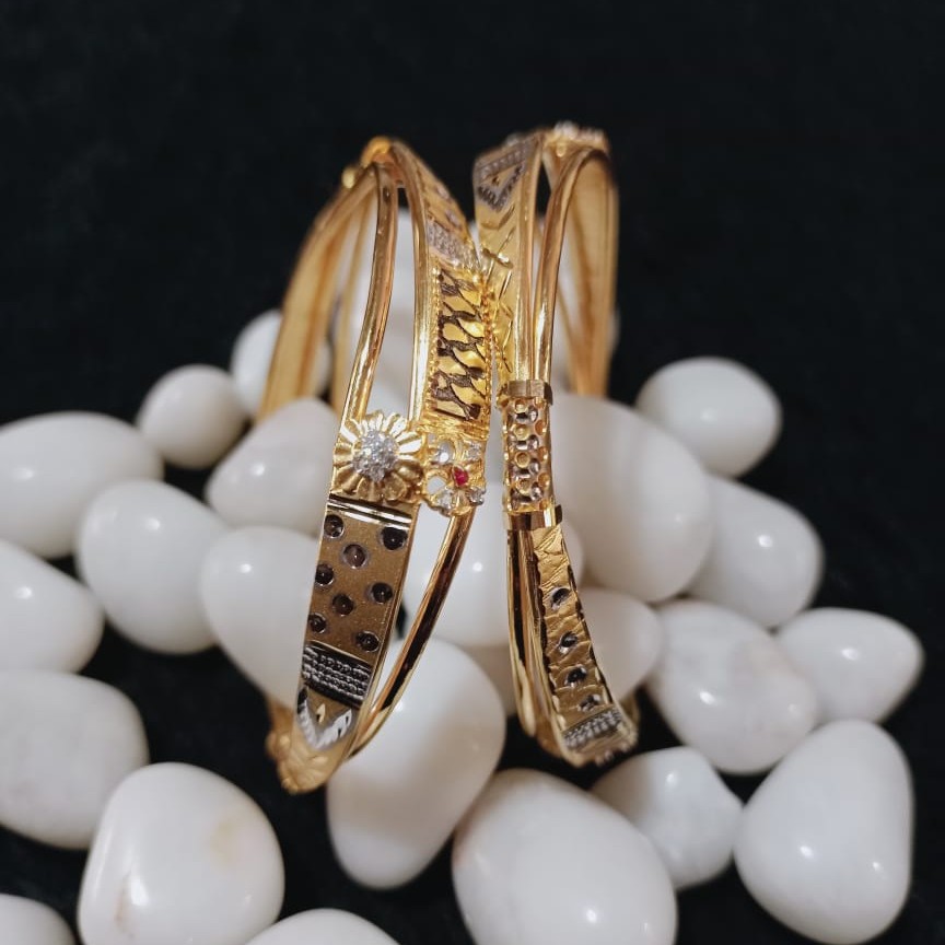 22Kt Gold Hallmarked Flower Design Bangles