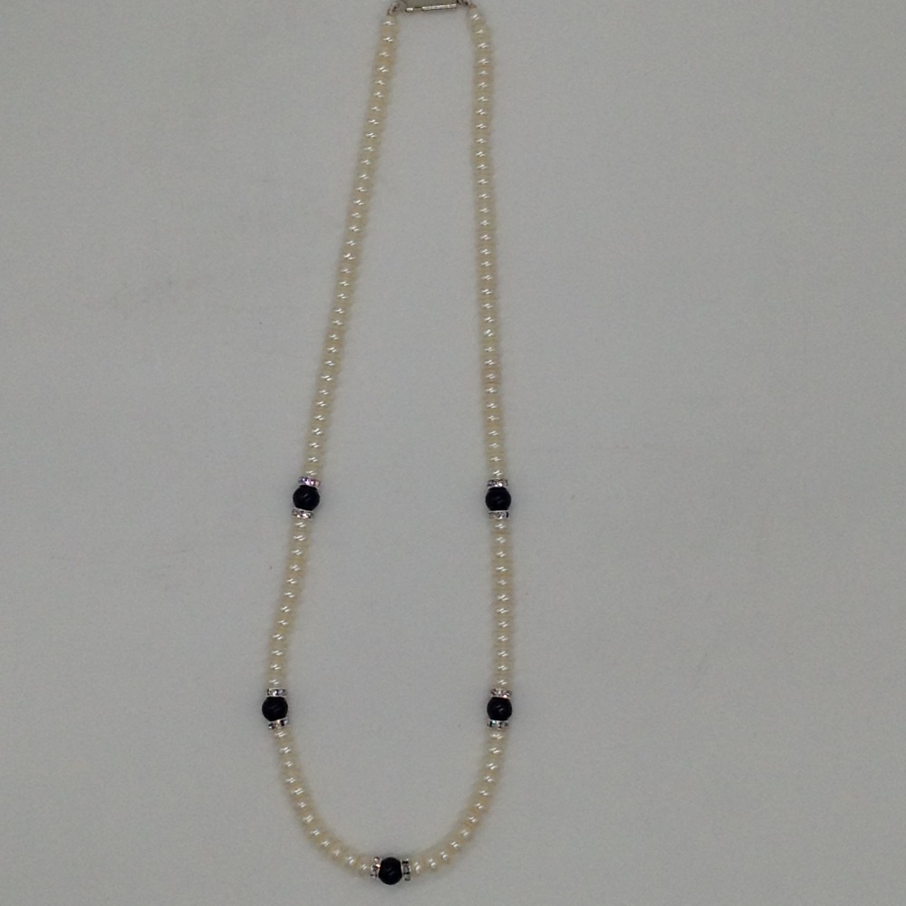 white flat pearls single layer mala with black pearls jpm0353