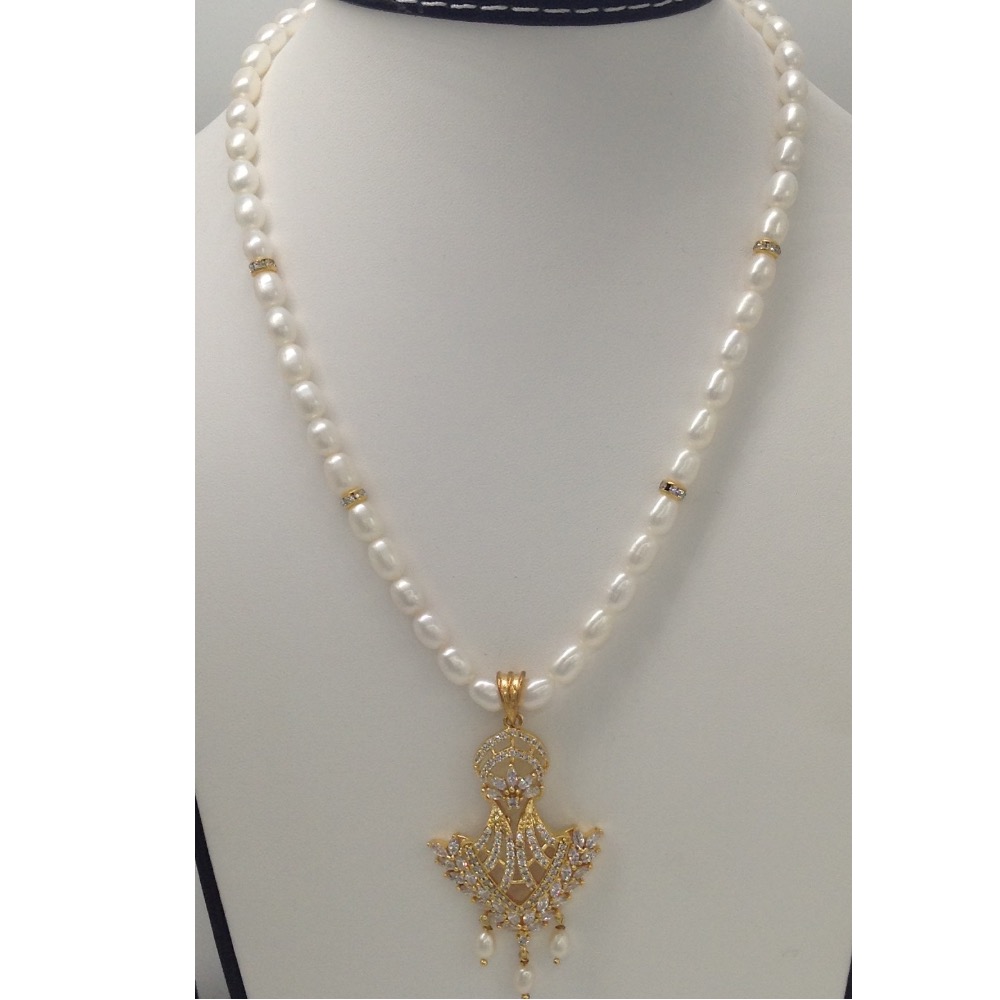 White cz pendent set with oval pearls mala jps0002