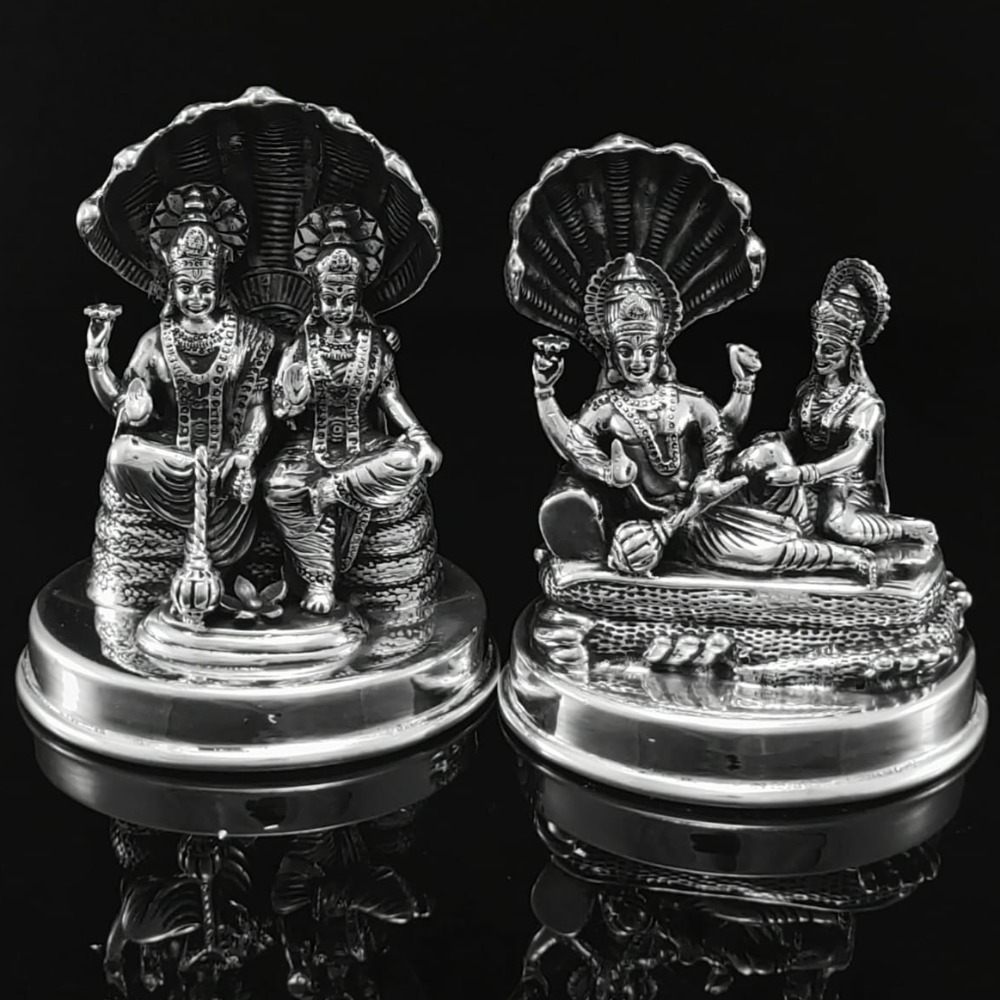 925 Silver Idols Of Laxmi Vishnu On Sheshnag