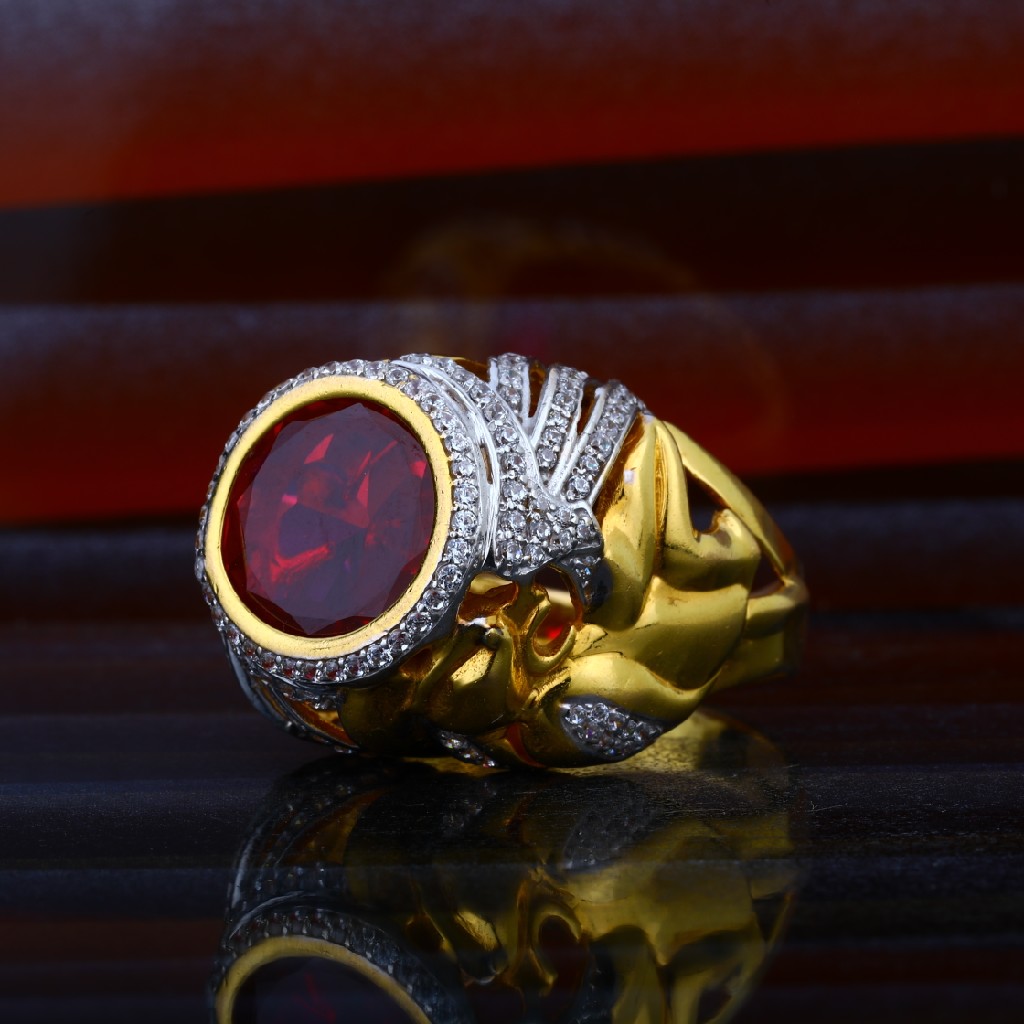 Buy quality Mens Red Stone Heavy Fancy Gold Ring-MHR45 in Ahmedabad
