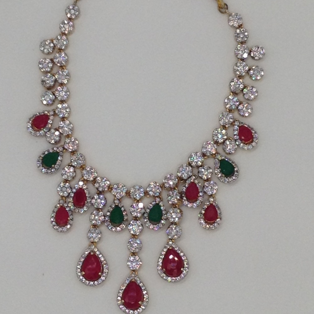 Multicolour cz stones precious setting necklace set  jnc0048
