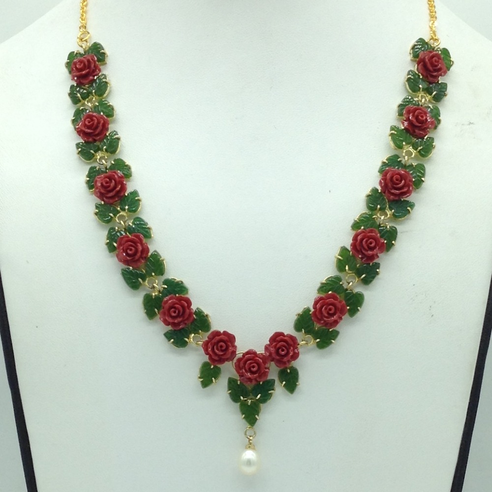 Coral flower and jade leaves necklace set  jnc0135