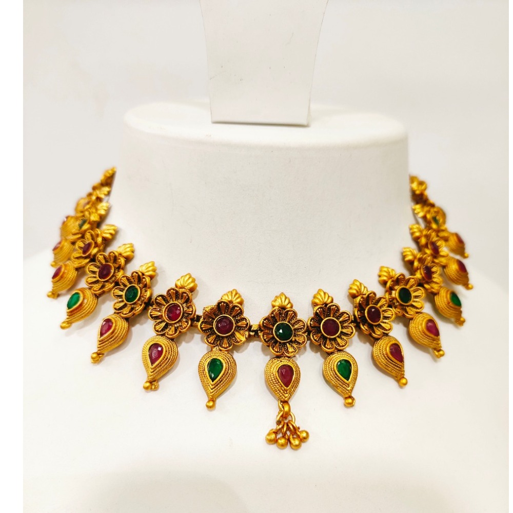 Gold plated hanging ruby and emerald with choker kundan set 1303