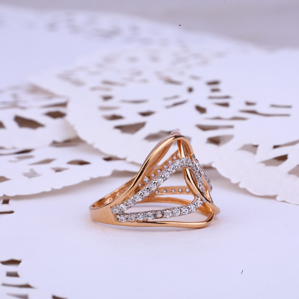 Ladies 18K Rose Gold Designer Cz Ring-RLR322