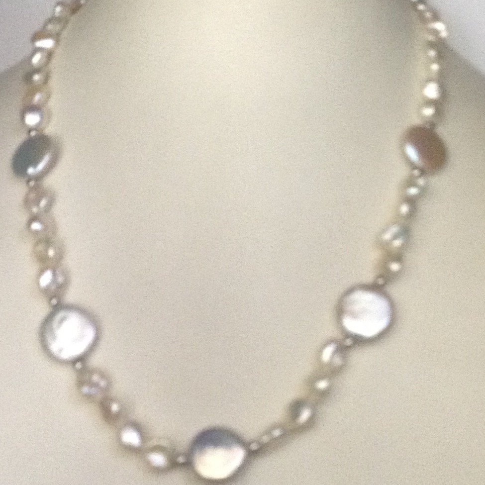 Freshwater white baroque pearls mala with white jaco balls JPM0218