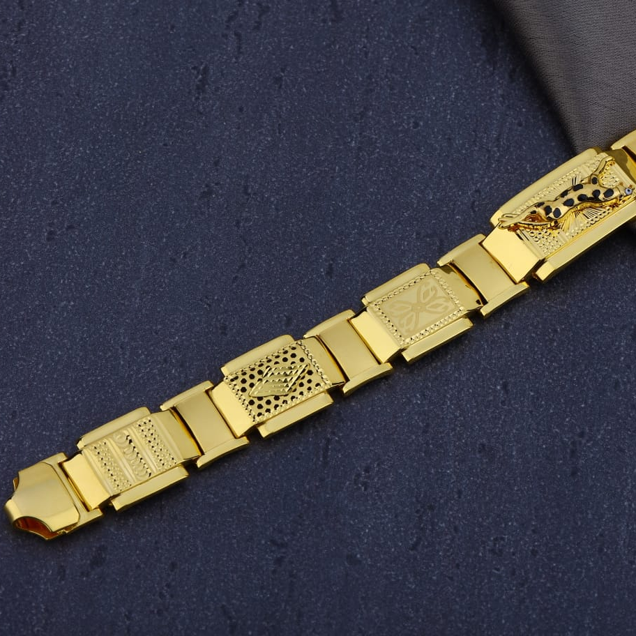 916 Gold CZ Mens Designer Plain Bracelet MPB303