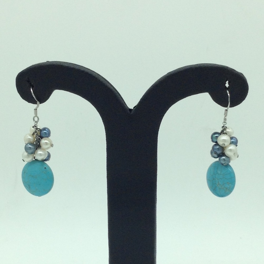 Pearl Turquoise Silver Ear Hangings JER0149
