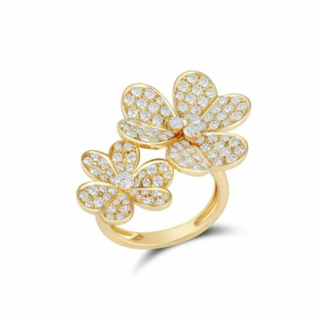 22 carat gold double cz flower ladies rings rh-lr929