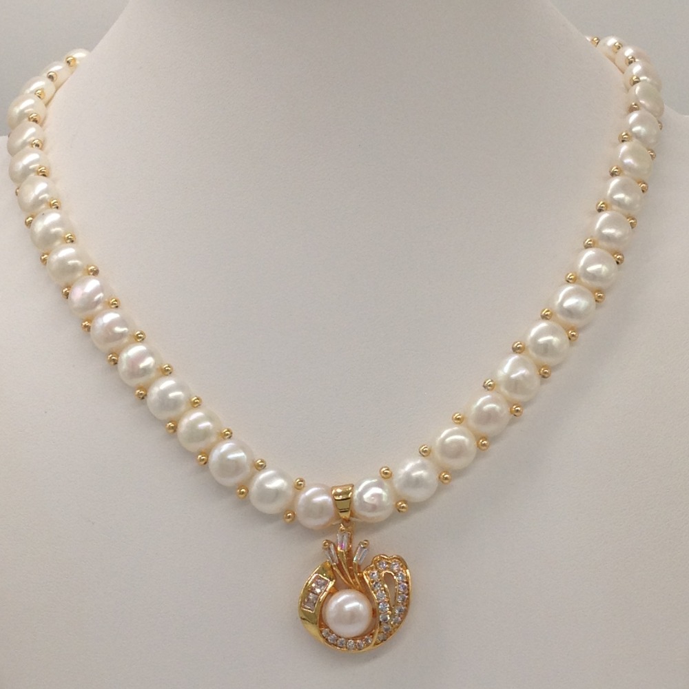 White cz and pearls pendent set with 1 line button mala jps0402