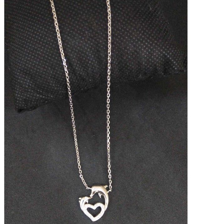 925 Sterling Silver  Heart Dolphin Designed Pendant Chain