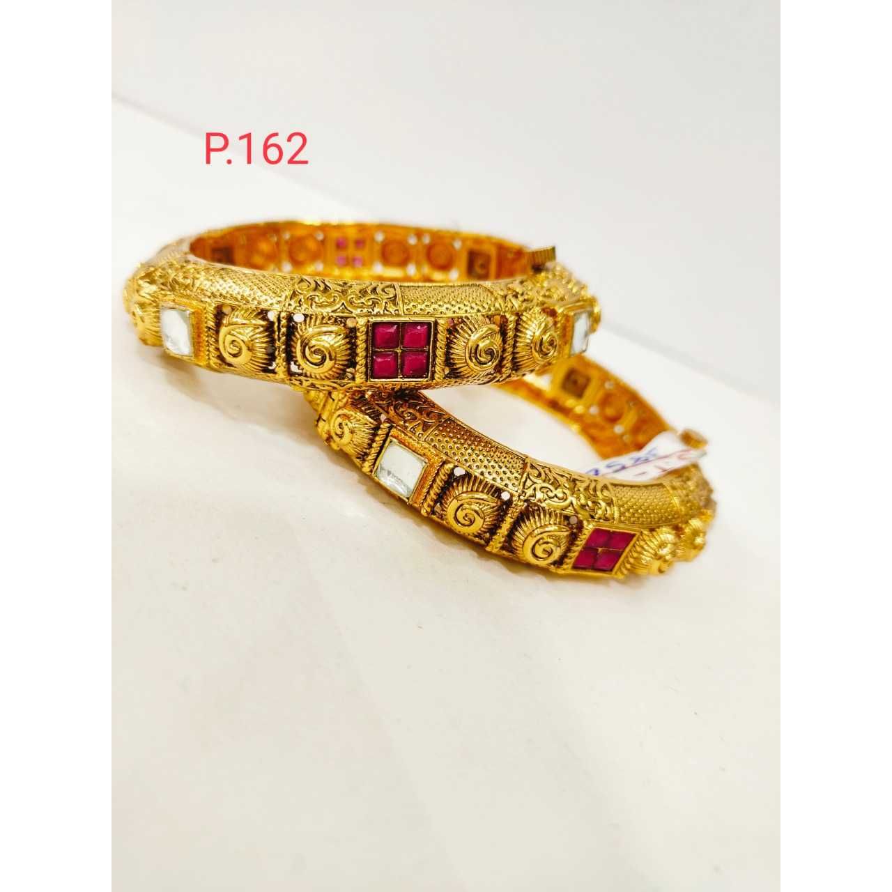 Antique gold polish with white & red stone &  screw openable kada 1210