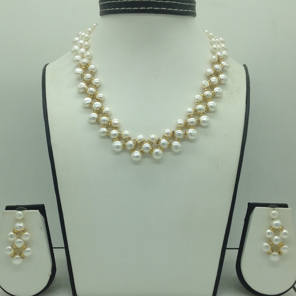 Freshwater white button pearls zigzag necklace set jpp1084