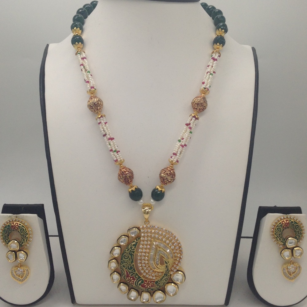 White cz And kundan stones pendent set jps0342