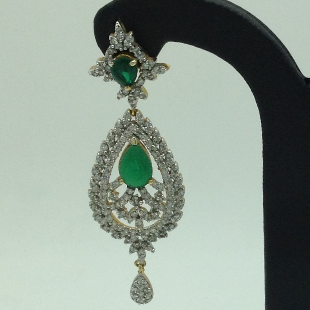 White and Green CZ Stones Ear Hangings JER0033