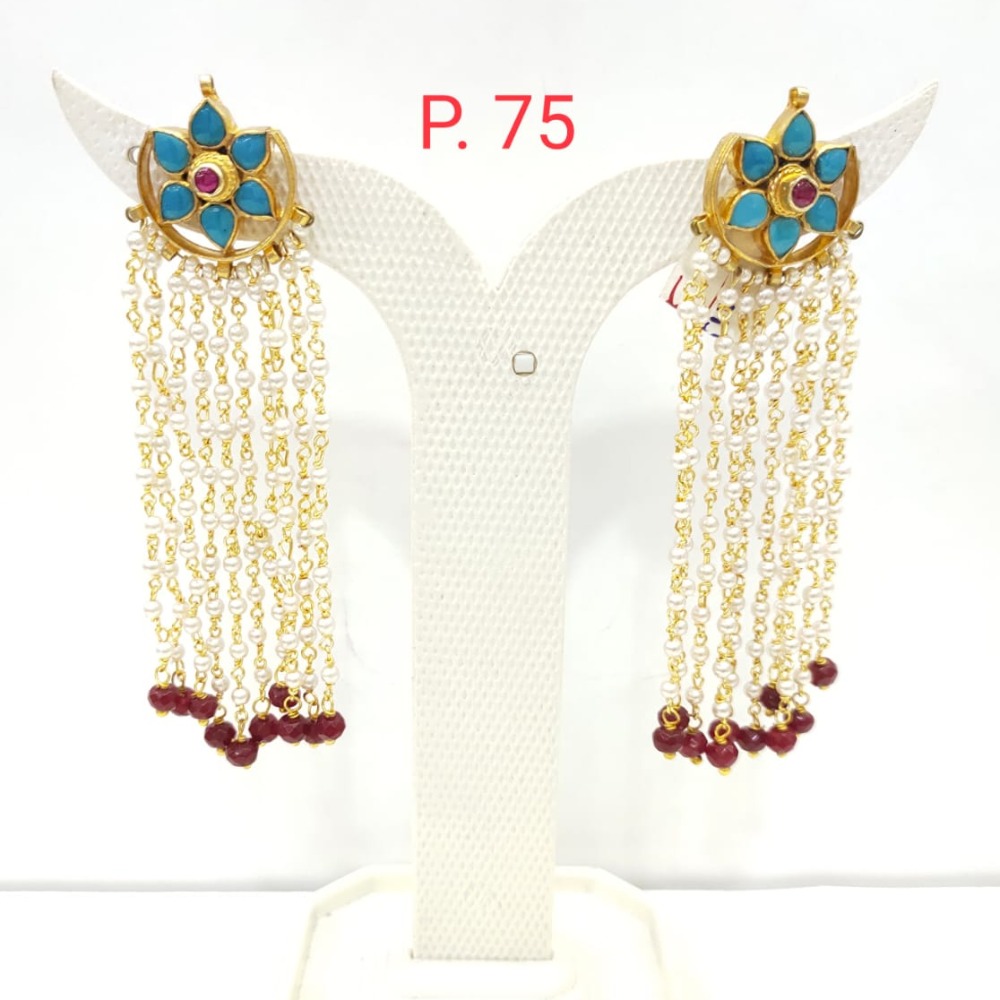 Fancy flower design With hanging red pearl long earring 1521