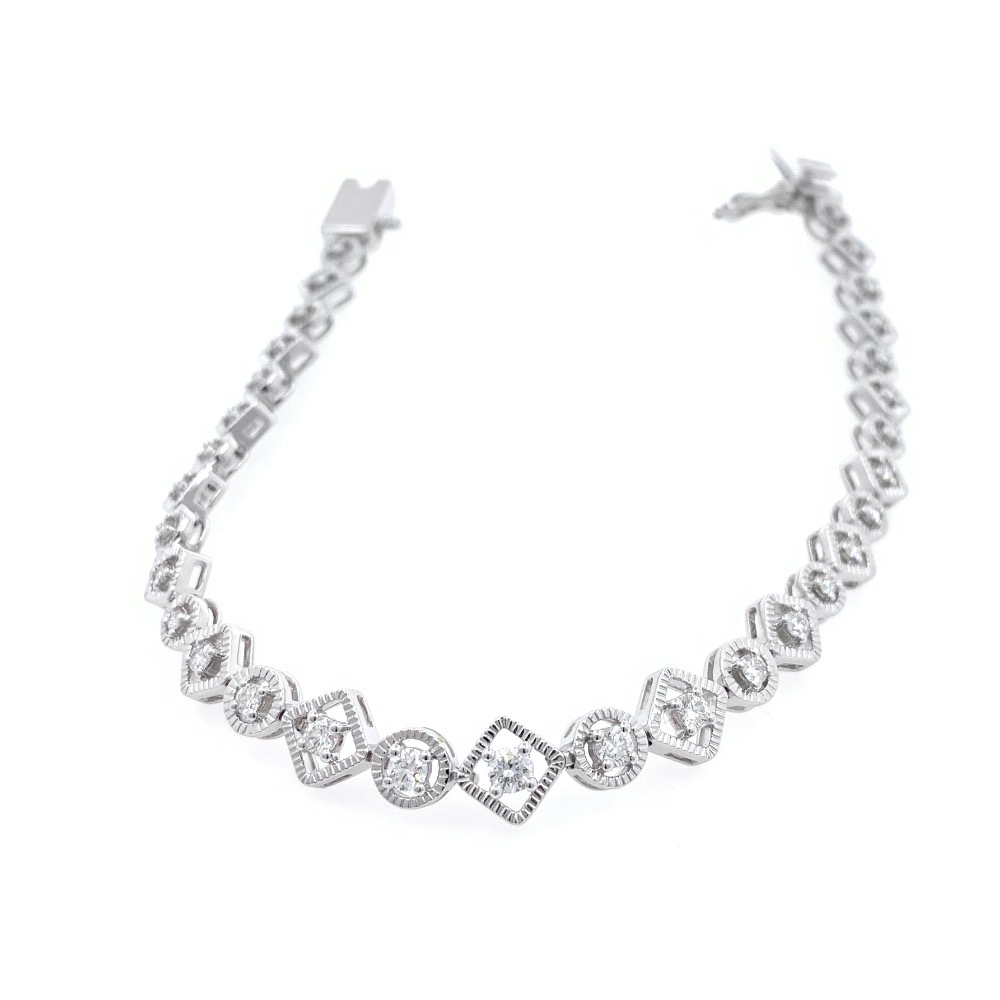 Square & Round Design diamond Tennis Bracelet in White Gold 9BRC37