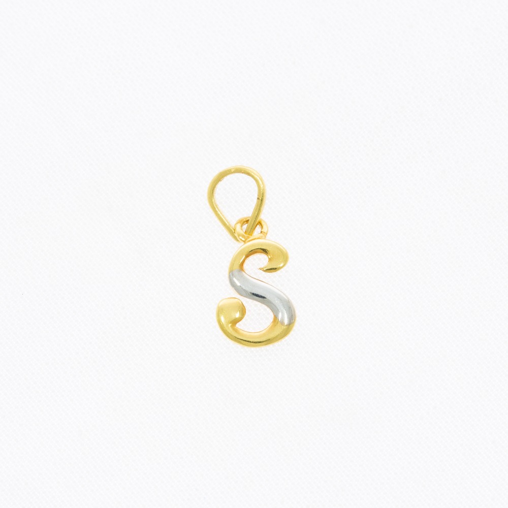 Dual tone s letter 22kt gold pendant