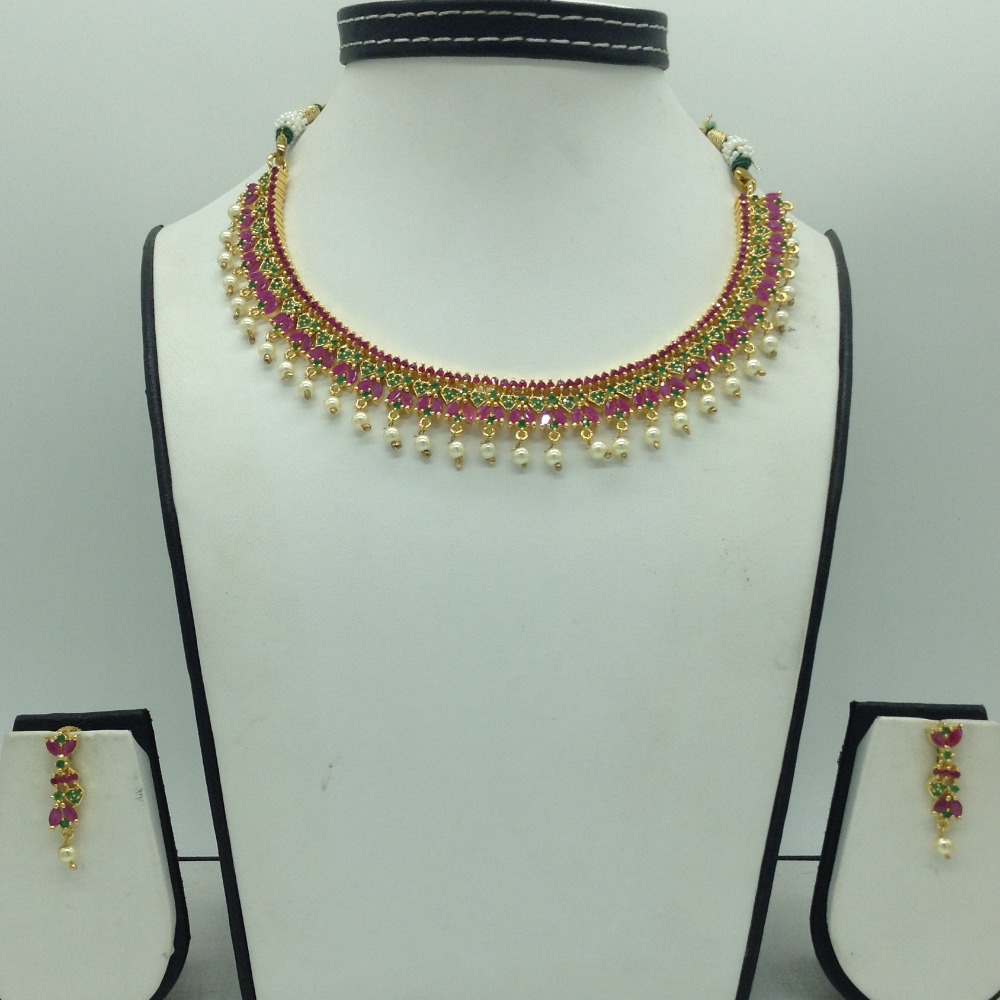 Red, green cz stones necklace set jnc0172