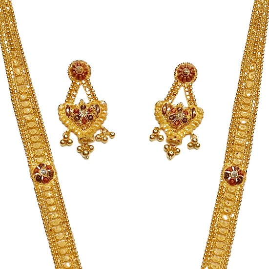 Buy quality 22k Gold Long Necklace With Earrings MGA - GLS049 in Amreli