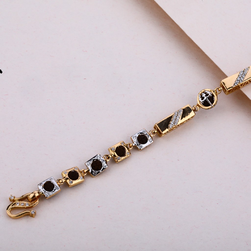 Rose Gold with Diamond Artisanal Design Rudraksha Bracelet for Men - Style C566