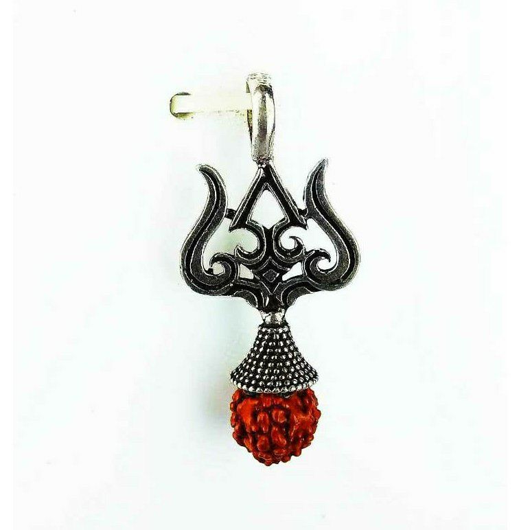 Fancy 925 Silver Ladies Pendant With Rudraksh Trishul