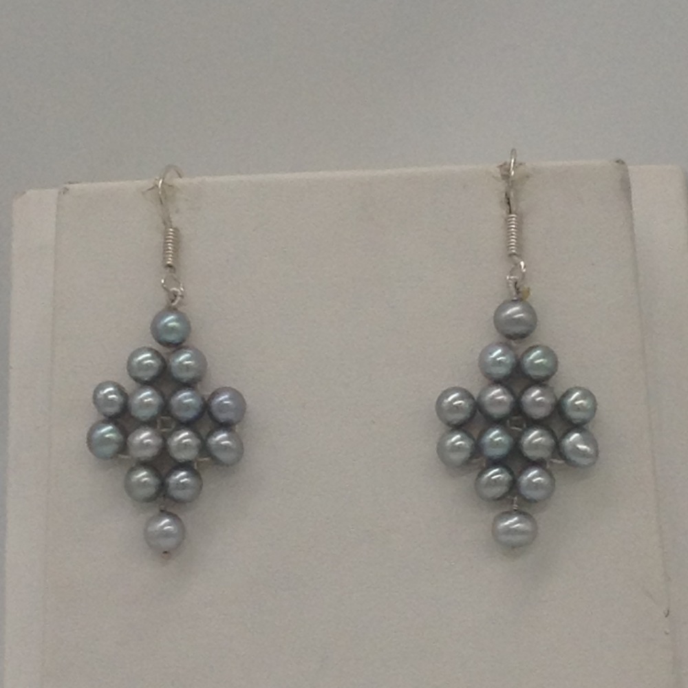 Freshwater grey round pearls "v" jaali necklace set jpp1030