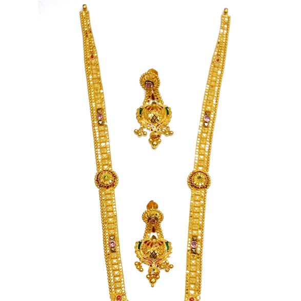 22k Gold Designer Long Necklace Set MGA - GLS023
