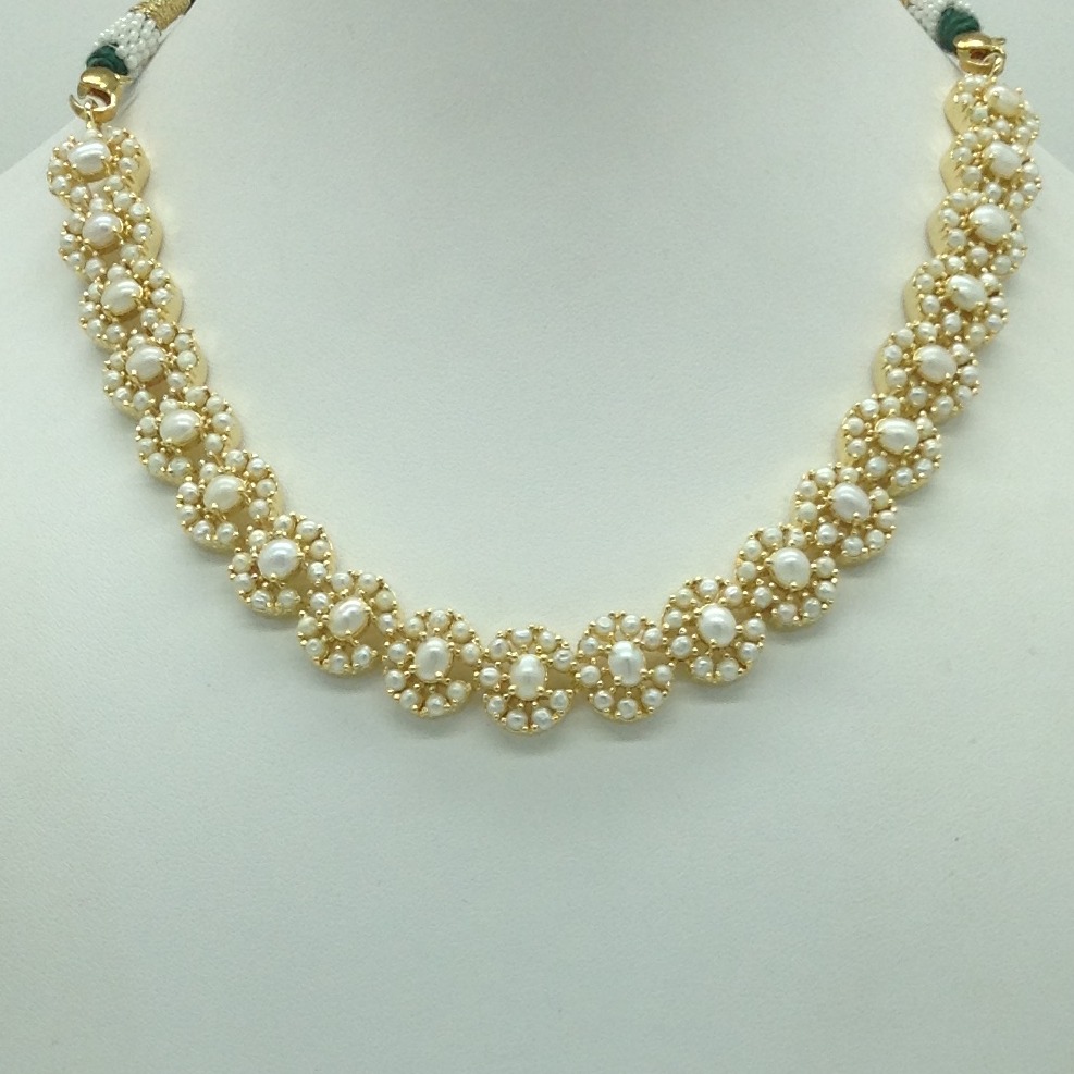 Freshwater white button pearls necklace set jnc0112