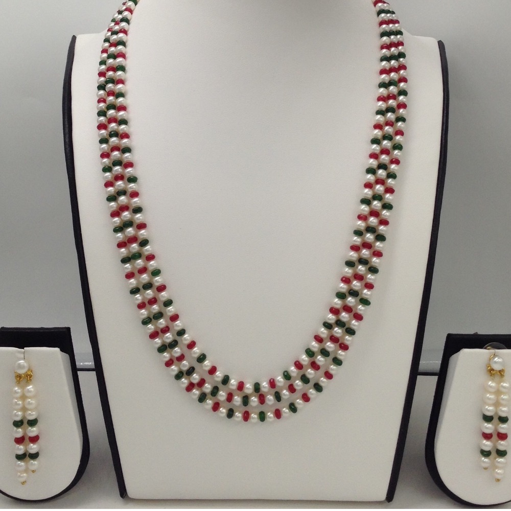 white round pearls necklace set with semi beeds JPP1007