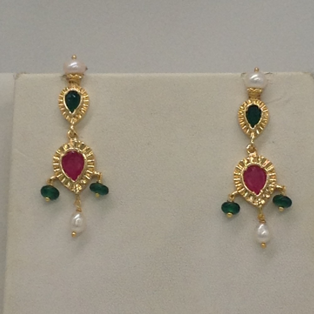 Green, red cz timmaniya set with 3 line rice pearls jps0433