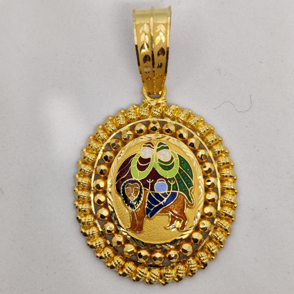 916 gold fancy gent's chamunda maa minakari pendant
