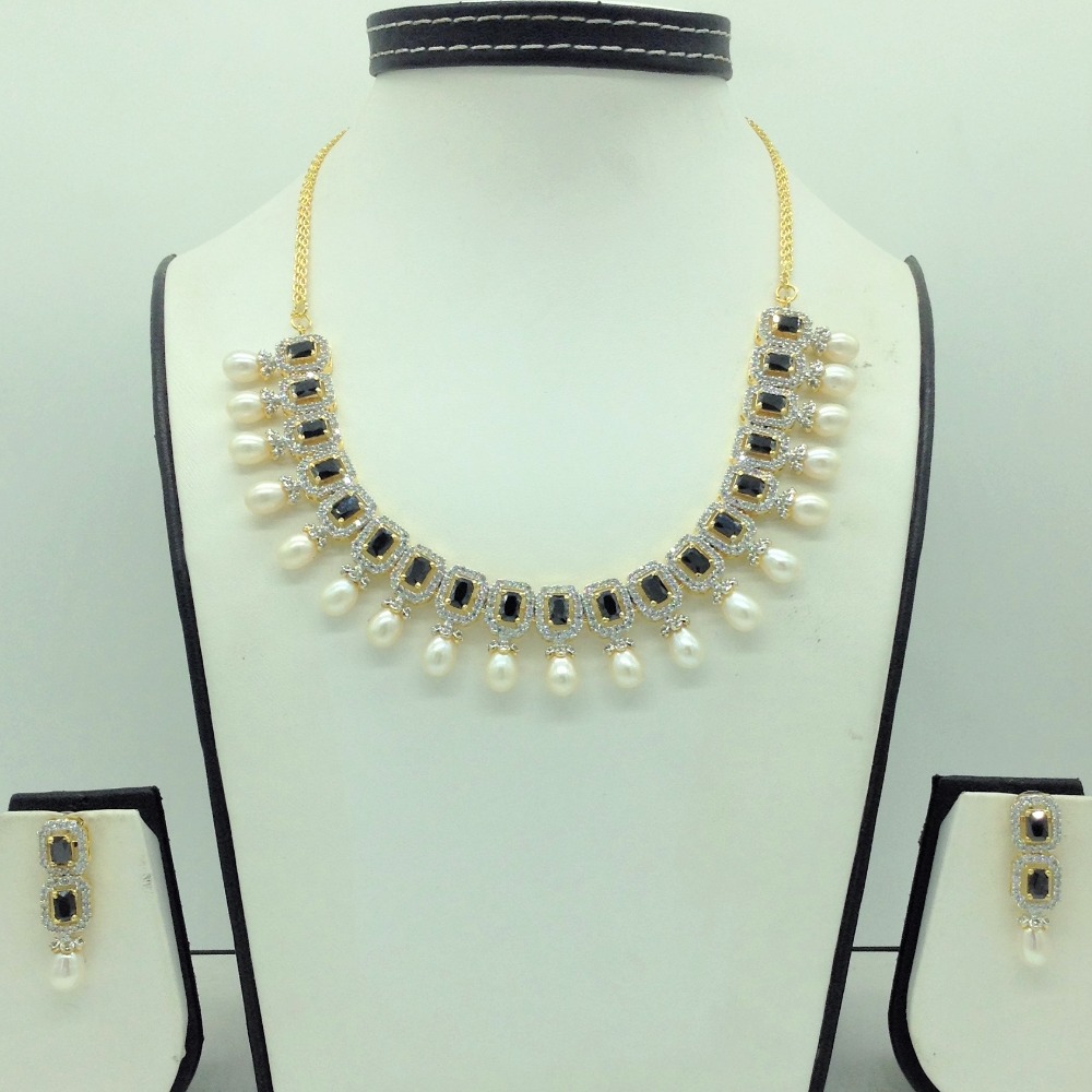 White and blue cz stones and tear drop pearls necklace set jnc0144