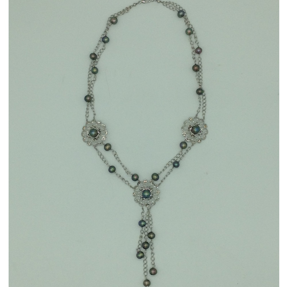 Freshwater black pearls silver necklace set jnc0099