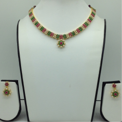 Red, Green Cz and Pearls Necklace Set JNC0182