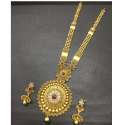 Gold Long Necklace Set by Kundan