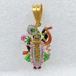 916 Gold Fancy Shreenathji Maharaj Minakari Pendant