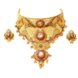 22k Gold Rajwadi Choker Necklace With Earrings MGA - GLS090