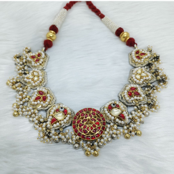 Unique Pure Silver Kundan Nakhra Necklace With Real Pearls