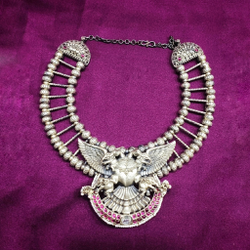 Pure Silver Fusion Statement Necklace with Designer Motifs